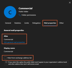 Public Folder alias and hide address list